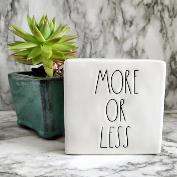 Rae Dunn Ceramic Square Block Sign, Less Is More, More Or Less - Picture 2 of 10